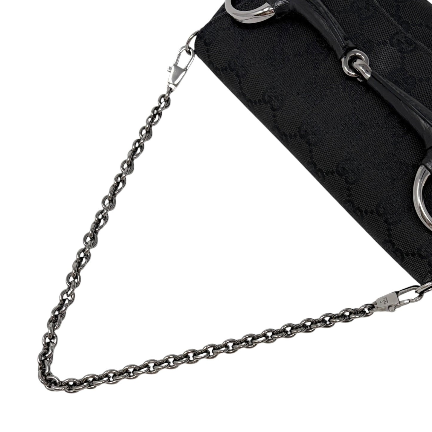 GUCCI Vintage GG Monogram Horsebit Chain Mini Bag Black Silver Canvas 902022