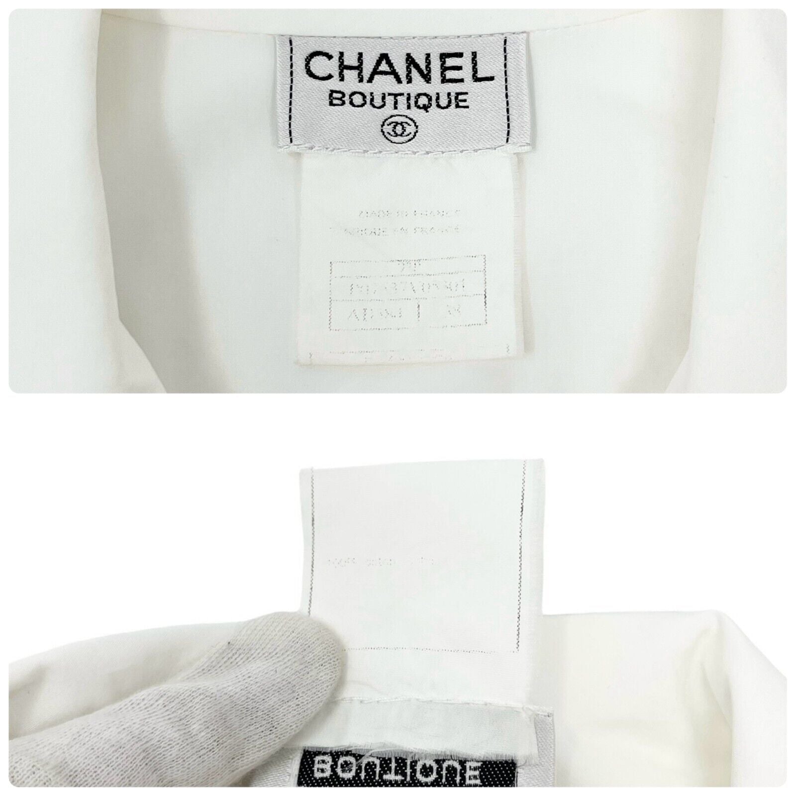 CHANEL Vintage 97P CC Logo Sleeveless Cropped Shirt #38 Top Button White Rank AB