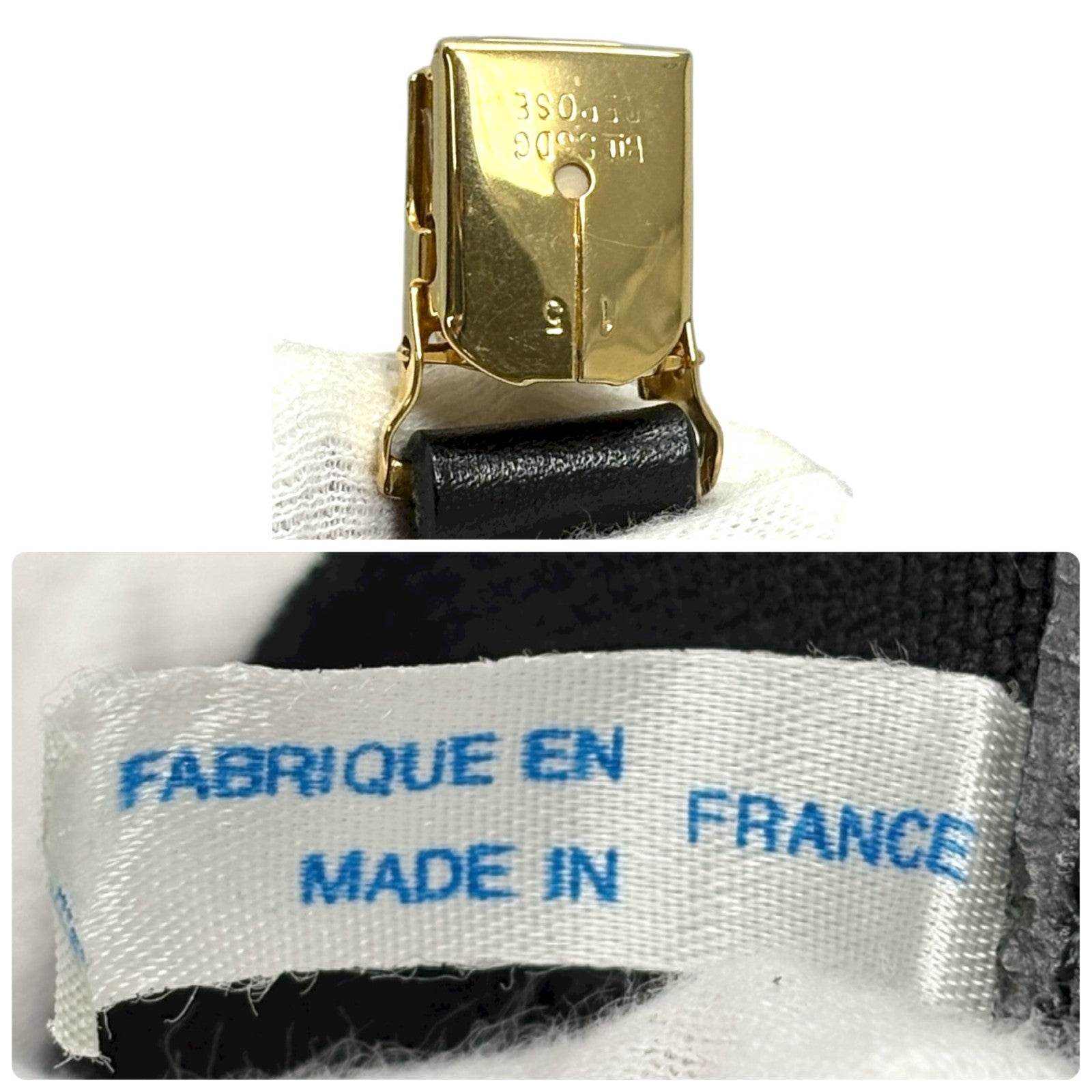 CHANEL Vintage 1994 CC Logo Letter Suspender Belt Black White Cotton Leather