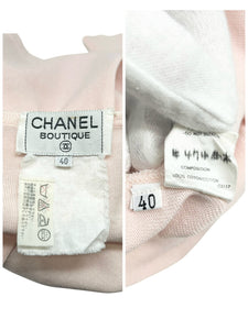 CHANEL Vintage CC Mark Logo Cardigan Pink Cotton Button Long Sleeve Top Pockets