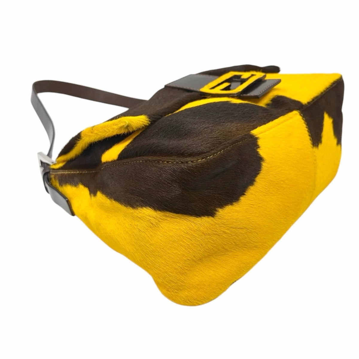 FENDI Vintage FF Mamma Baguette Cow Pony Calf Hair Bag Yellow Brown 902908
