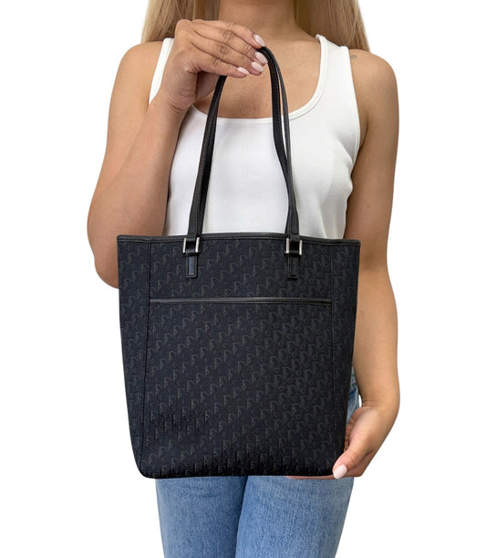 Christian Dior Vintage 2003 Trotter Monogram Tote Shoulder Bag Black 902343