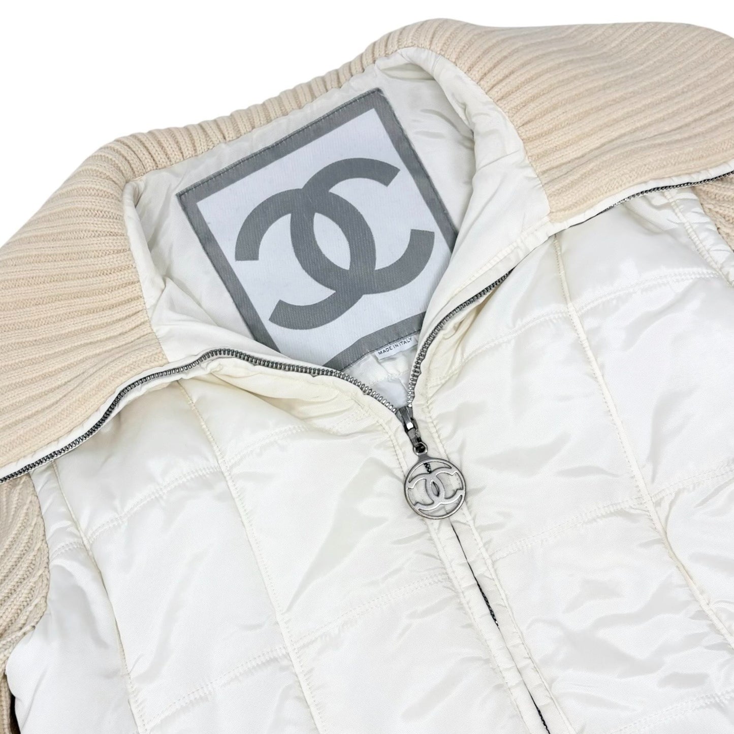CHANEL Sport Vintage 00A CC Logo Long Puffer Coat Jacket #40 White 901827