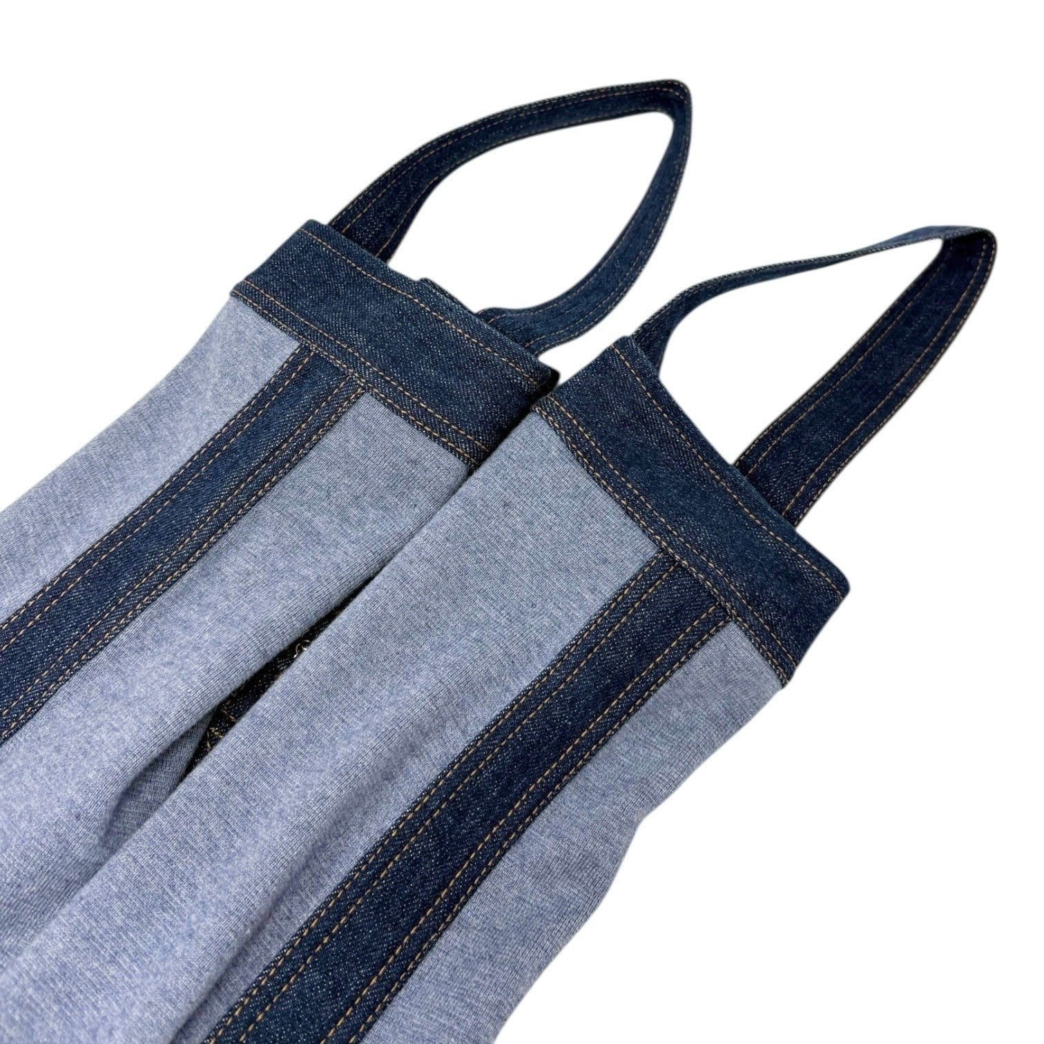 CHANEL Vintage 07P CC Mark Logo Sleeveless Dress #34 Denim Blue Cotton Silk