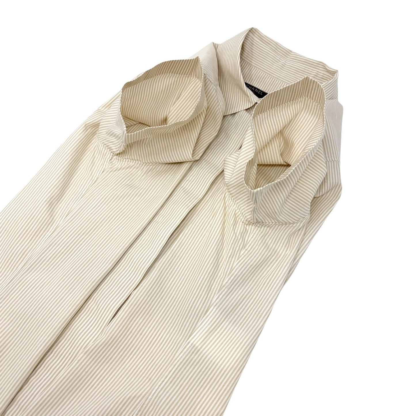 CHANEL Vintage 99P CC Logo Button Up Shirt Top Short Sleeve #40 Beige Pocket