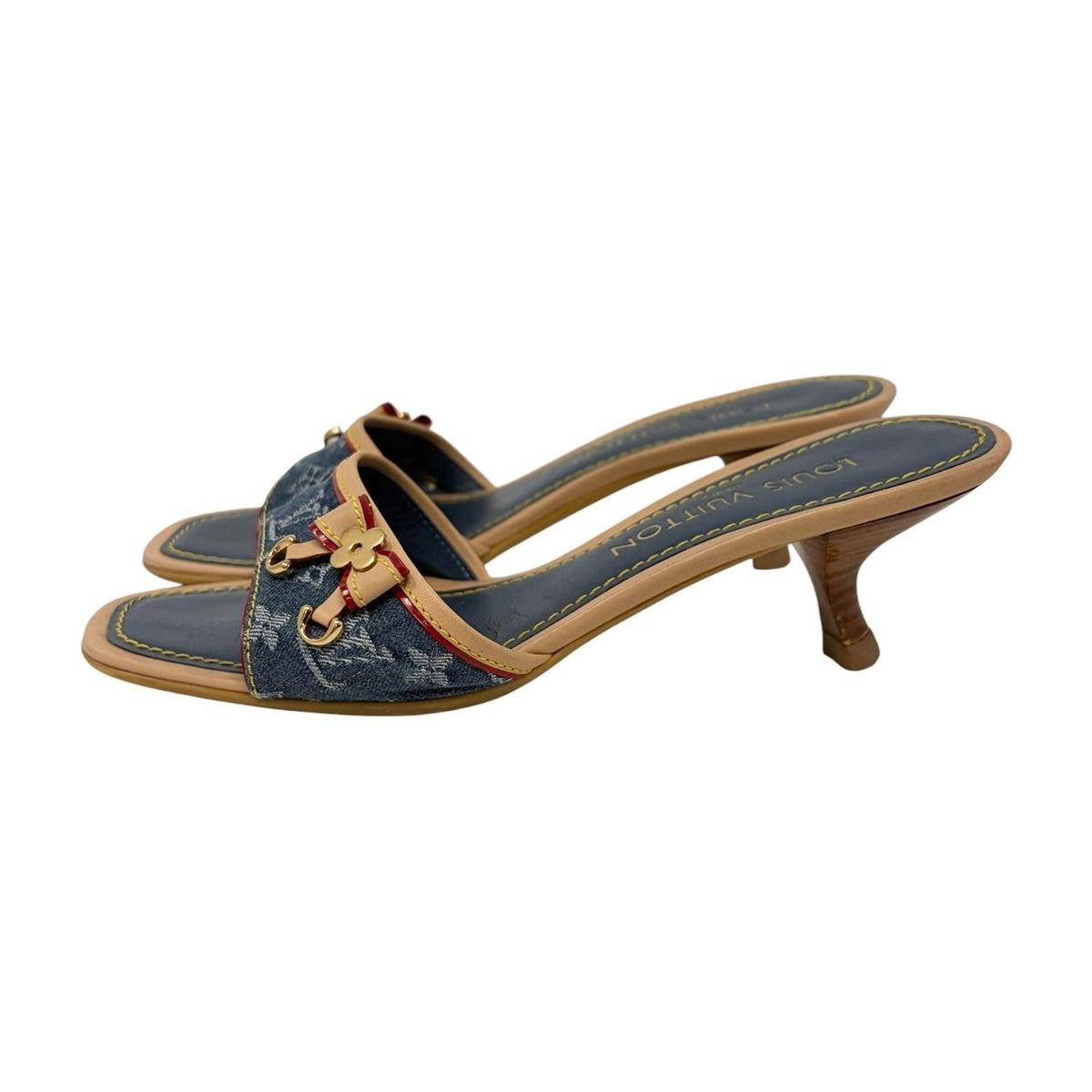 LOUIS VUITTON Vintage Monogram Denim Sandals Heels #36-36.5 Blue Beige 902374