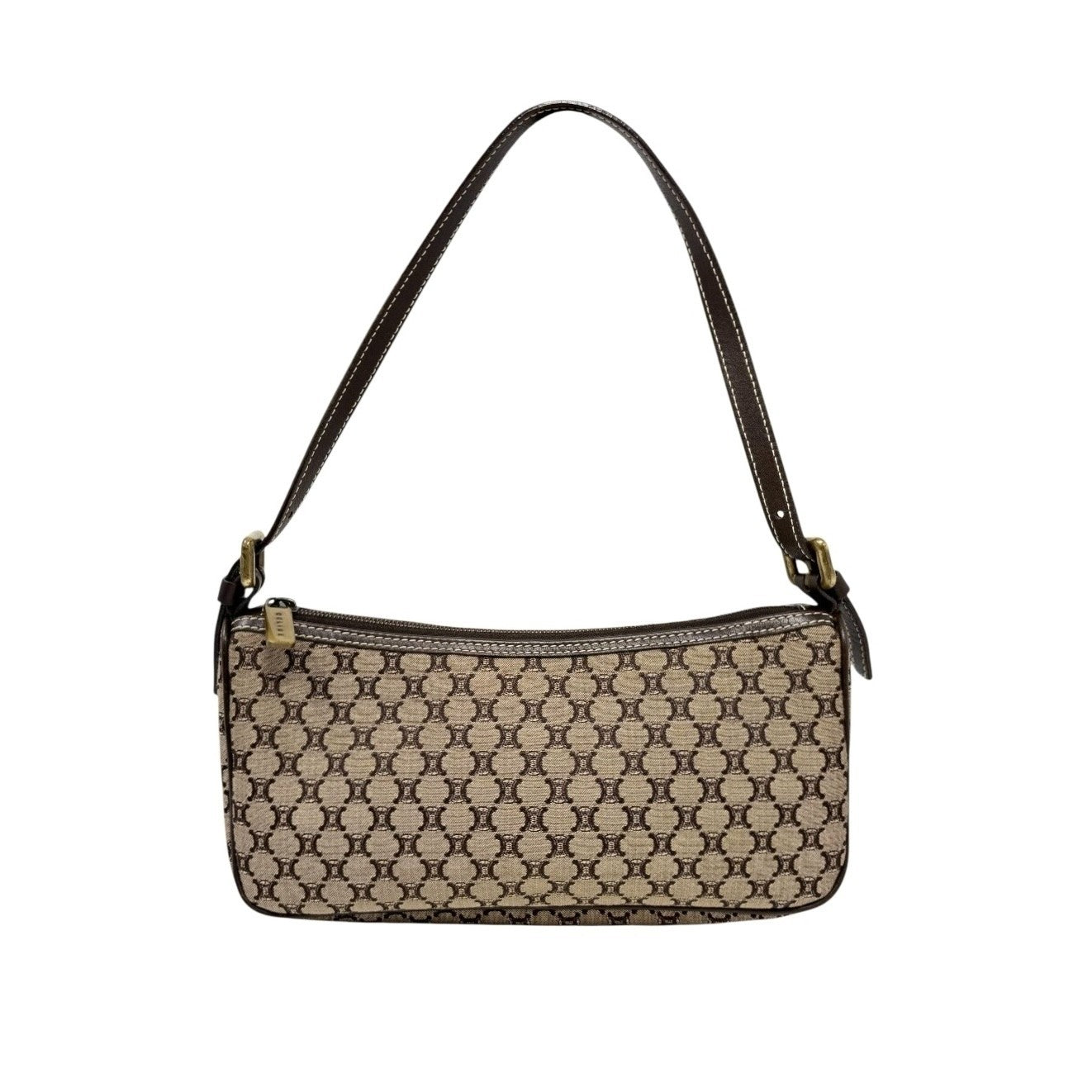 CELINE Vintage Macadam Monogram Shoulder Mini Bag Pochette Brown Canvas Leather
