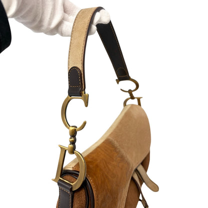 Christian Dior Vintage Pony Carf Hair Saddle Shoulder Bag Brown Beige 902489