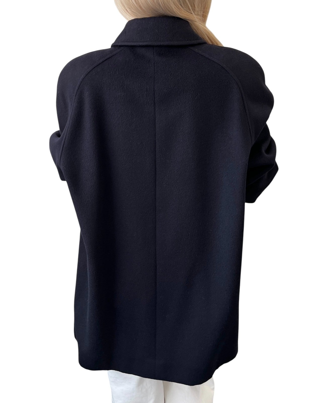 CHANEL Vinatage 95A CC Logo Button Coat Jacket #38 Cashmere Dark Blue Gold
