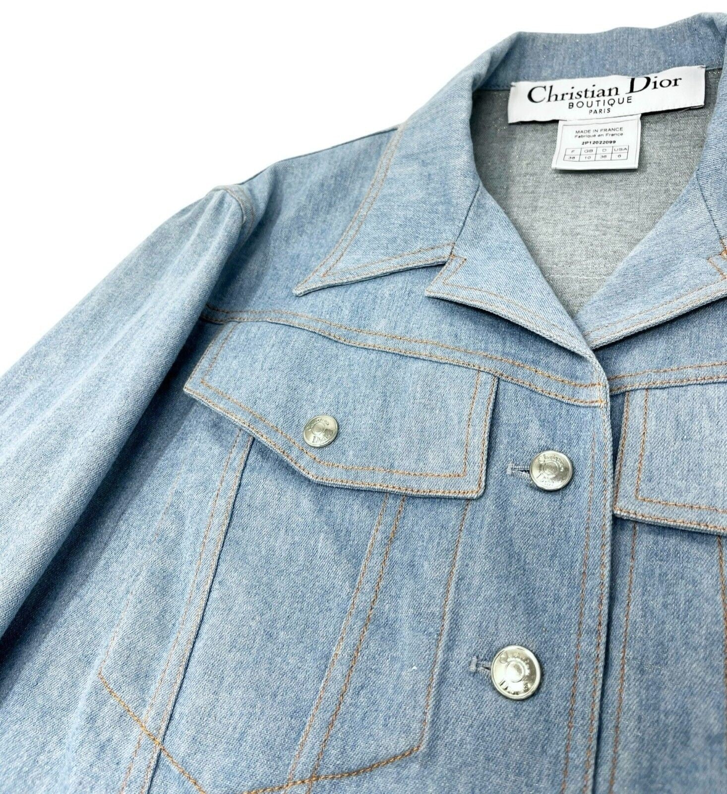 Christian Dior Vintage 2002 Denim Jacket #38 Embroidery Rhinestone Glitter Blue