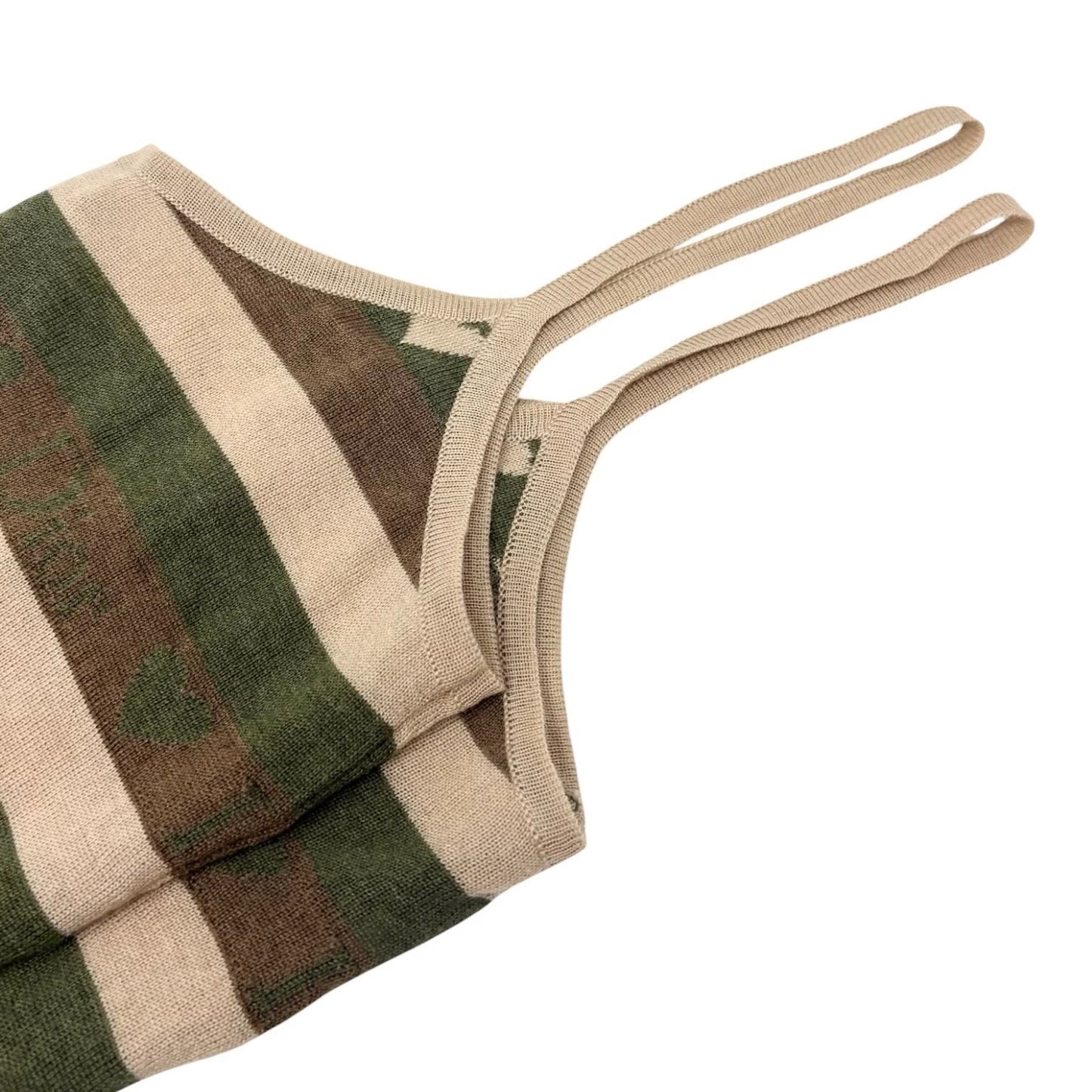 Christian Dior Vintage Stripe Heart Knit Camisole Top #38 Khaki Brown 902085
