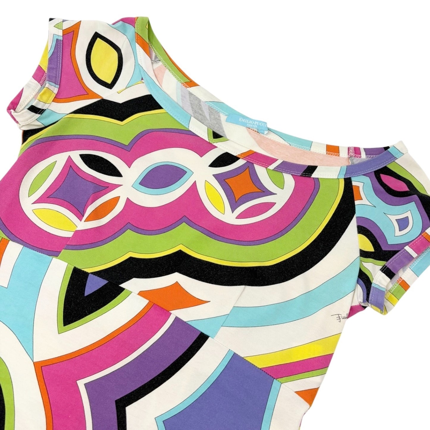 EMILIO PUCCI Vintage Logo Short Sleeve Mini Dress #34 Multicolor Cotton 901859