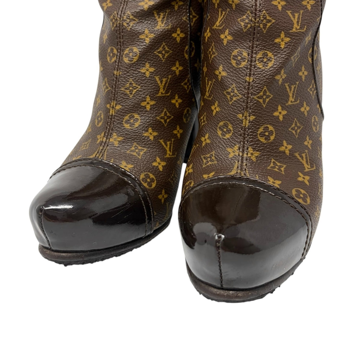 LOUIS VUITTON Vintage LV Monogram Long Boots #37-37.5 Heels Brown Black 902463