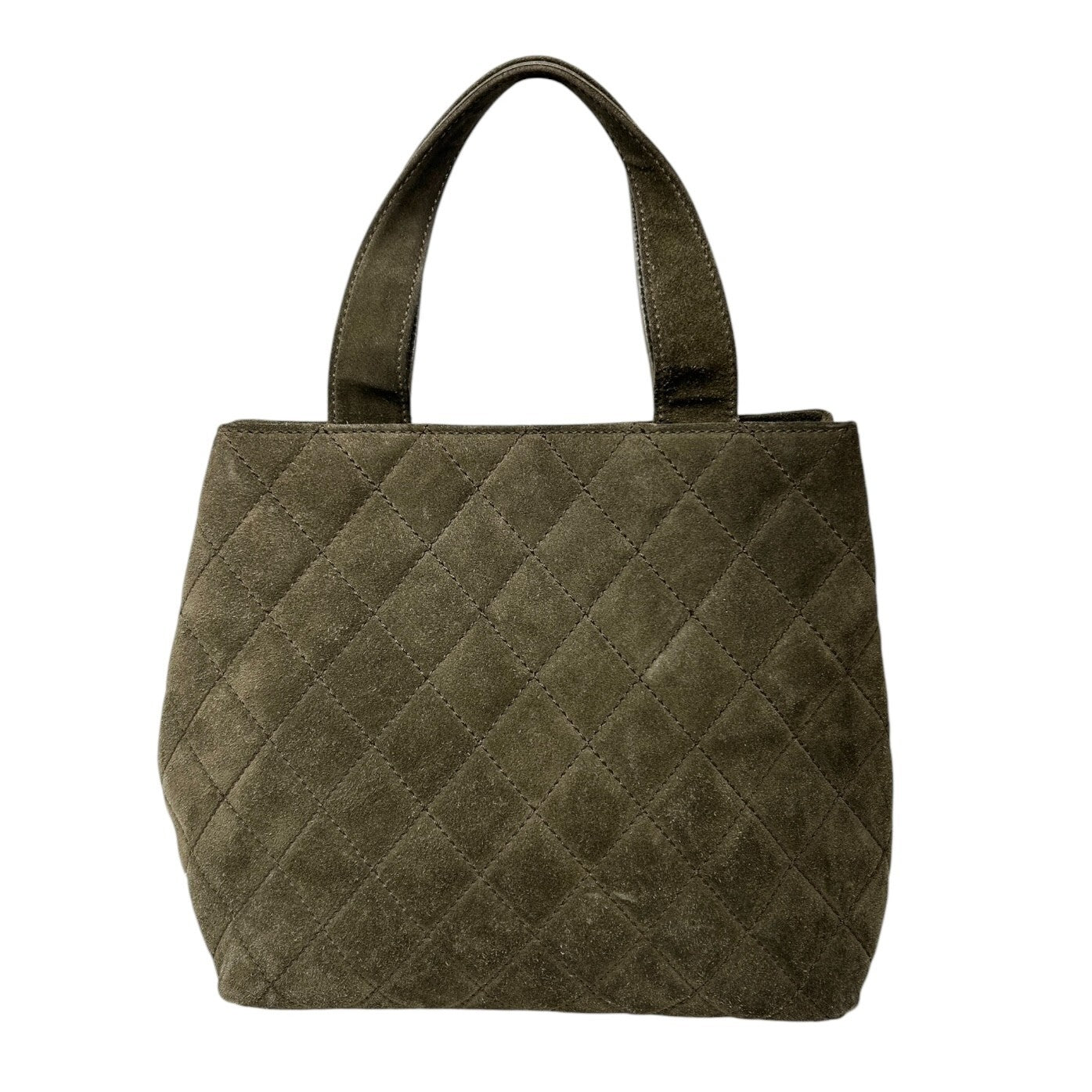 CHANEL Vintage CC Mark Logo Tote Bag Handbag Turnlock Brown Gold Suede Stitch