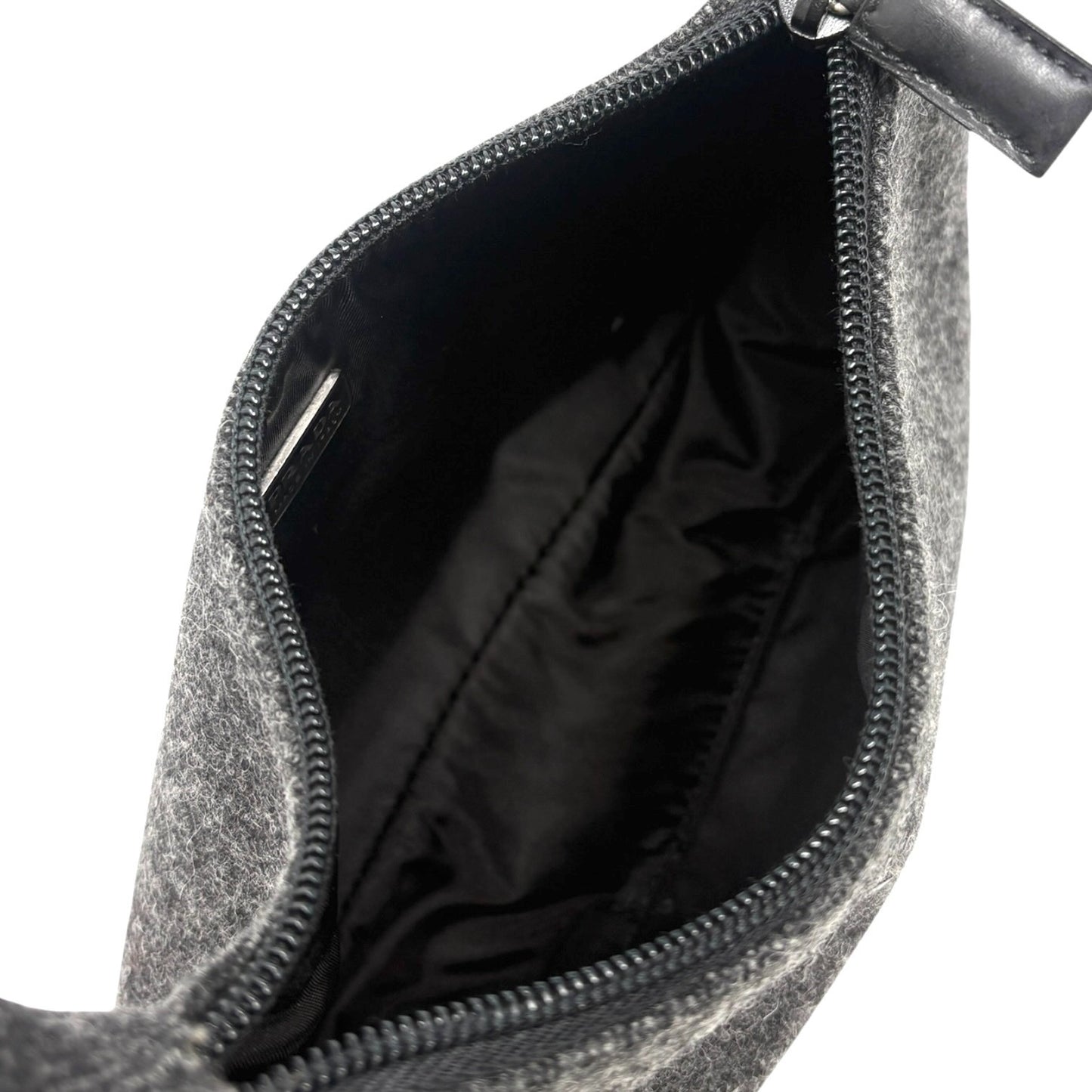 PRADA Sport Vintage Logo Wool Mini Bag Pochette Pouch Gray Black Leather