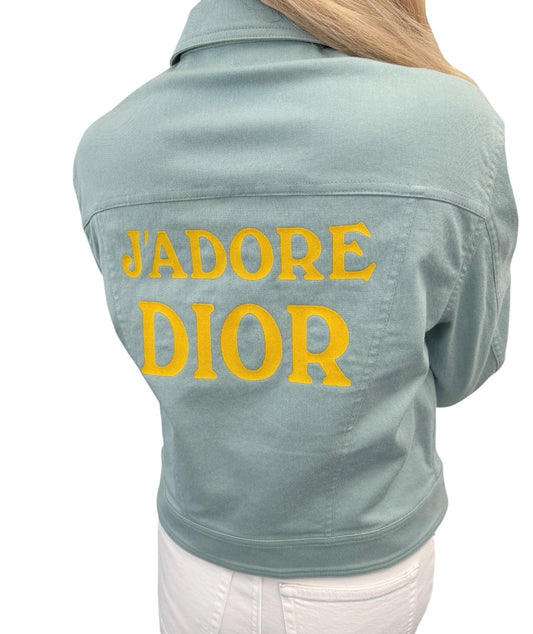 Christian Dior Vintage 2001 J'ADORE Logo Denim Twill Jacket #36 Blue Yellow