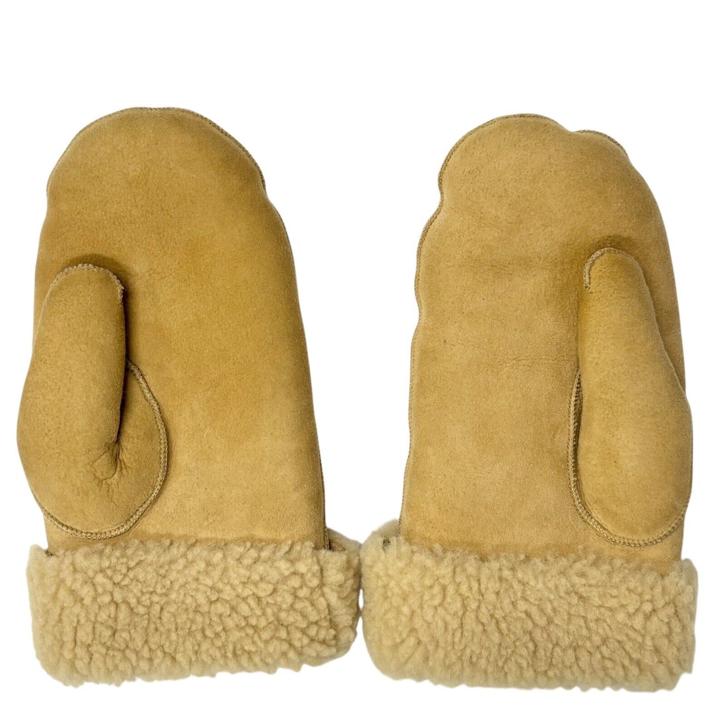 CELINE Vintage Macadam Logo Mouton Gloves Mittens Beige Gold Leather