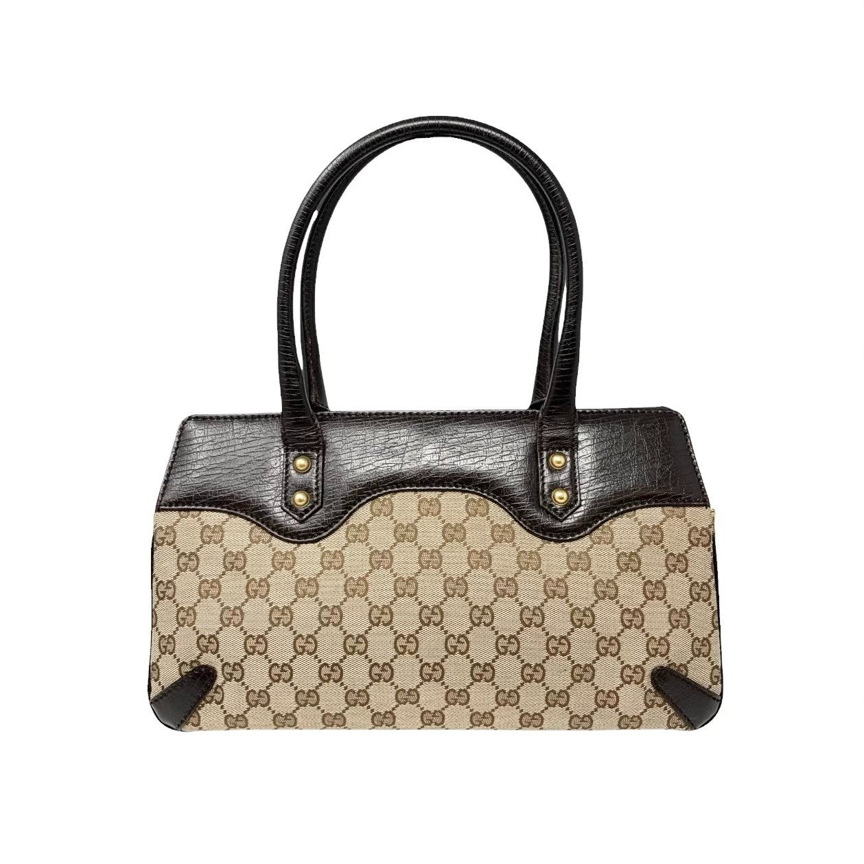 GUCCI Vintage GG Monogram Horsebit Chain Tote Bag Beige Brown Canvas 902254
