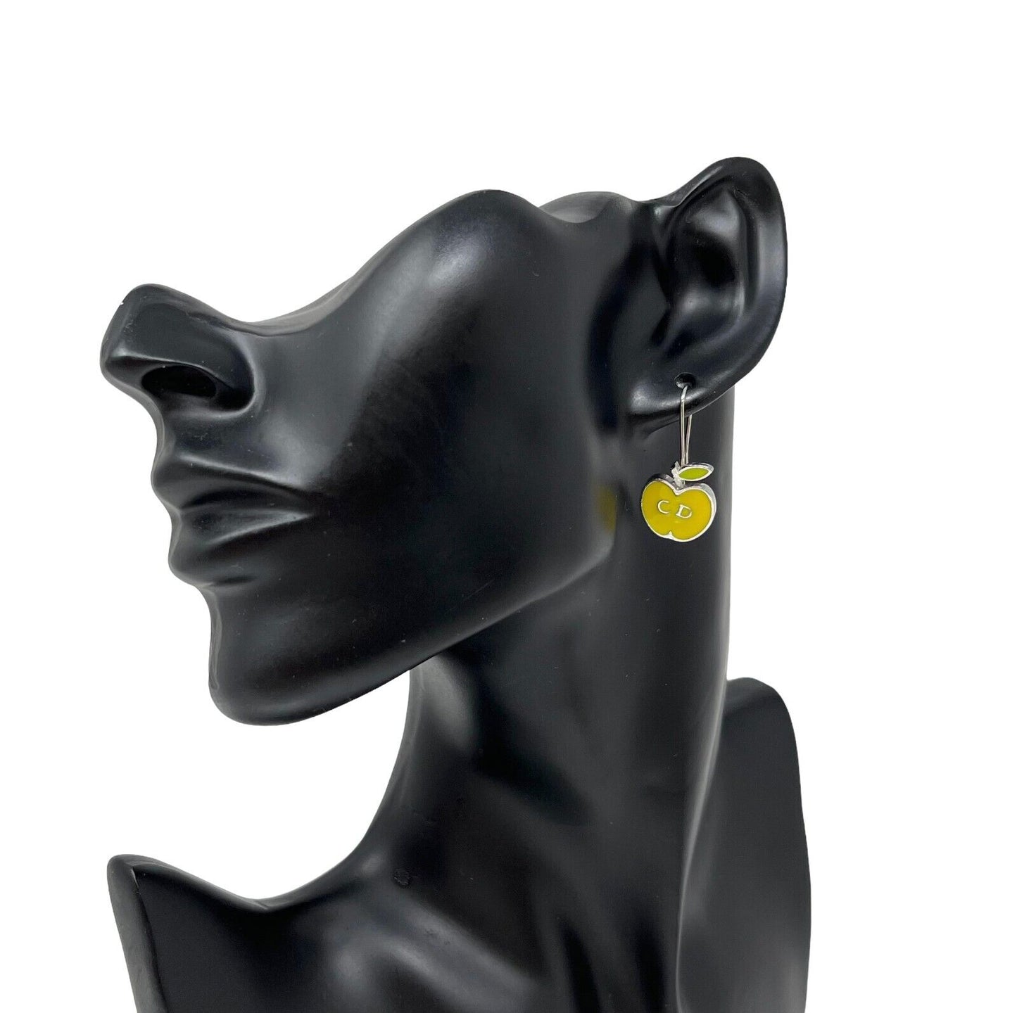 Dior Vintage CD Logo Earrings Accessory Apple Design Yellow Silver Green RankA