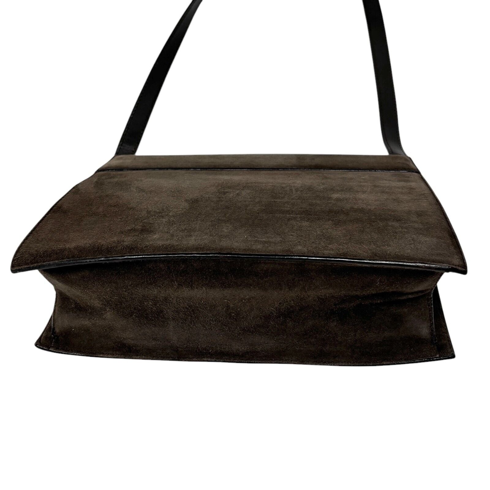 GUCCI Vintage G Square Logo Small Shoulder Bag Brown Gold Suede Leather