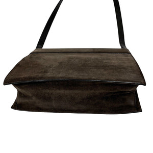 GUCCI Vintage G Square Logo Small Shoulder Bag Brown Gold Suede Leather