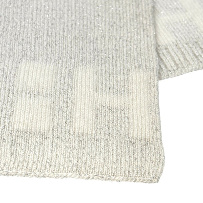 HERMES Vintage H Logo Cashmere Scarf Wrap Shawl White Silver Lurex