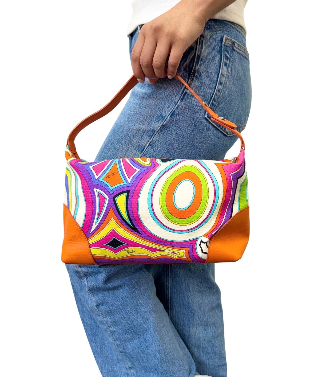 EMILIO PUCCI Vintage Logo Geometric Print Bag Orange Multicolor 901875