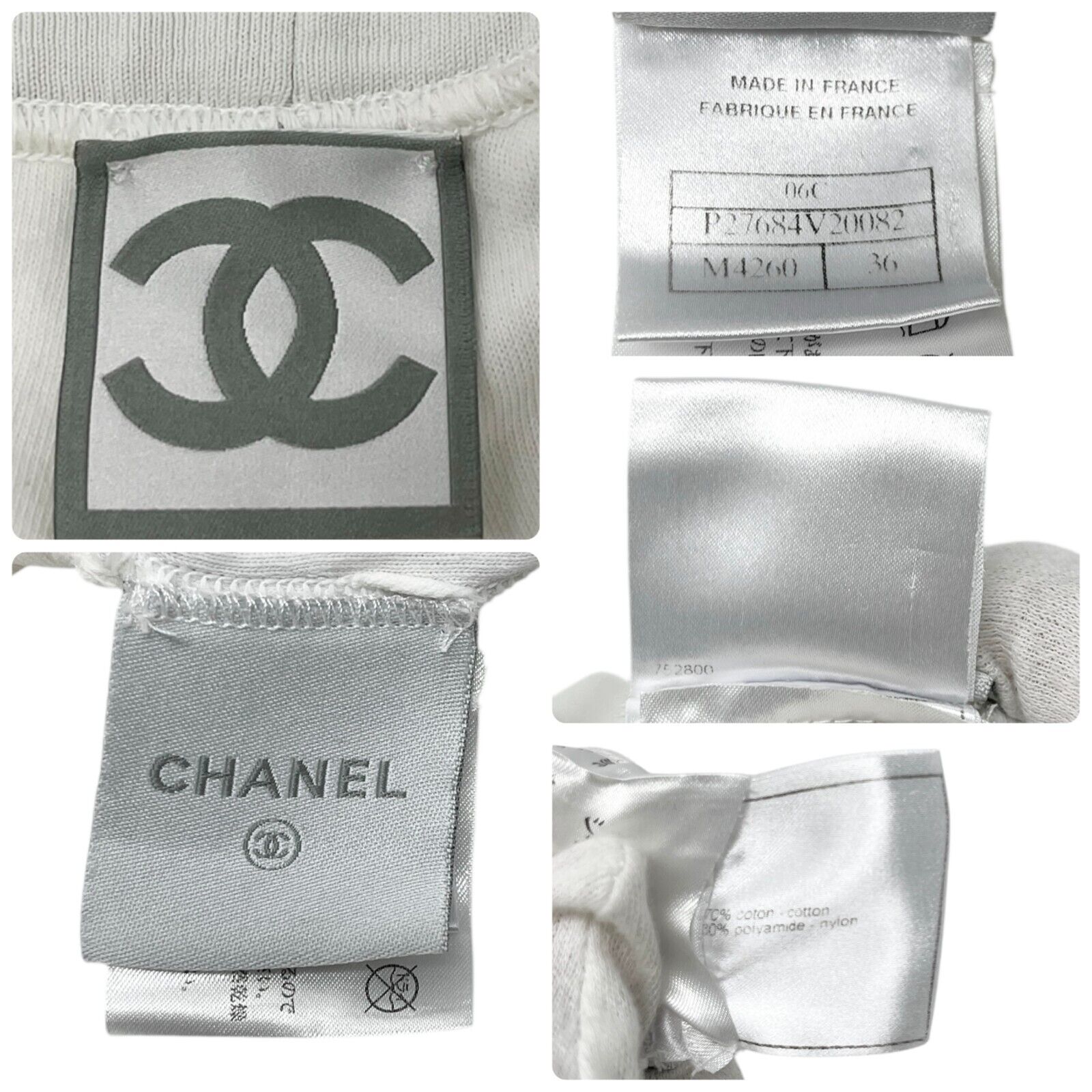 CHANEL Sport Vintage 06C CC Logo Hoodie Pants Set Up #36 White Cotton Zip