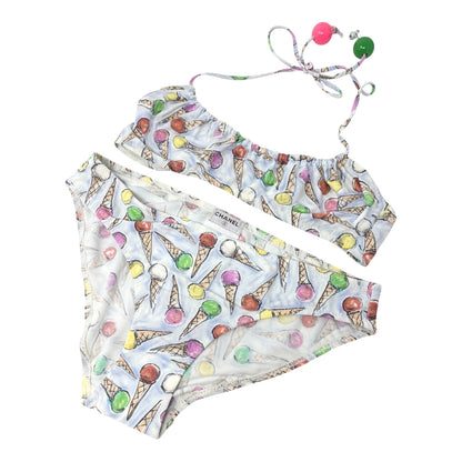CHANEL Vintage 04C CC Logo Ice Cream Print Bikini #38 Multicolor Nylon 901860