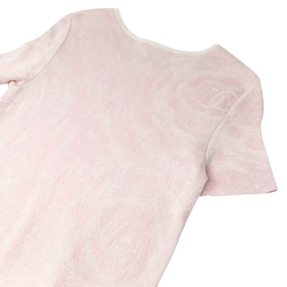 CHANEL Vintage 09C CC Logo T-shirt Knit Top #38 Pink Cotton Rose Short Sleeve