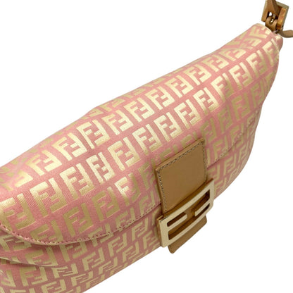 FENDI Vintage Zucchino Pochette Shoulder Bag Pink Yellow Canvas Leather 106545