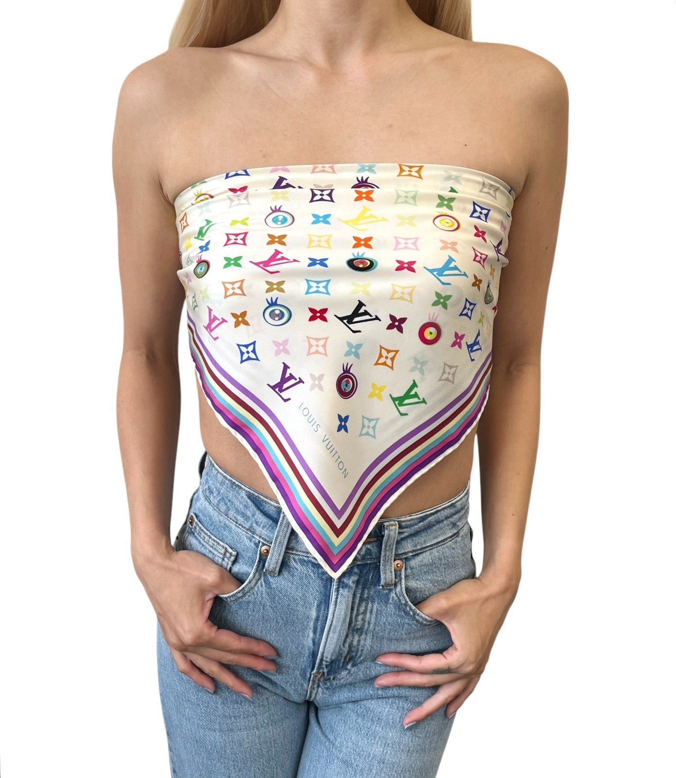 LOUIS VUITTON Vintage LV Eye Love Monogram Logo Multicolor Scarf Wrap Shawl