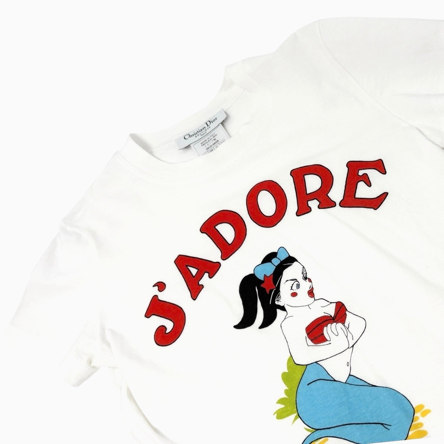 Christian Dior Vintage 2002 J'ADORE Cartoon Mermaid T-shirt Top #38 White Red