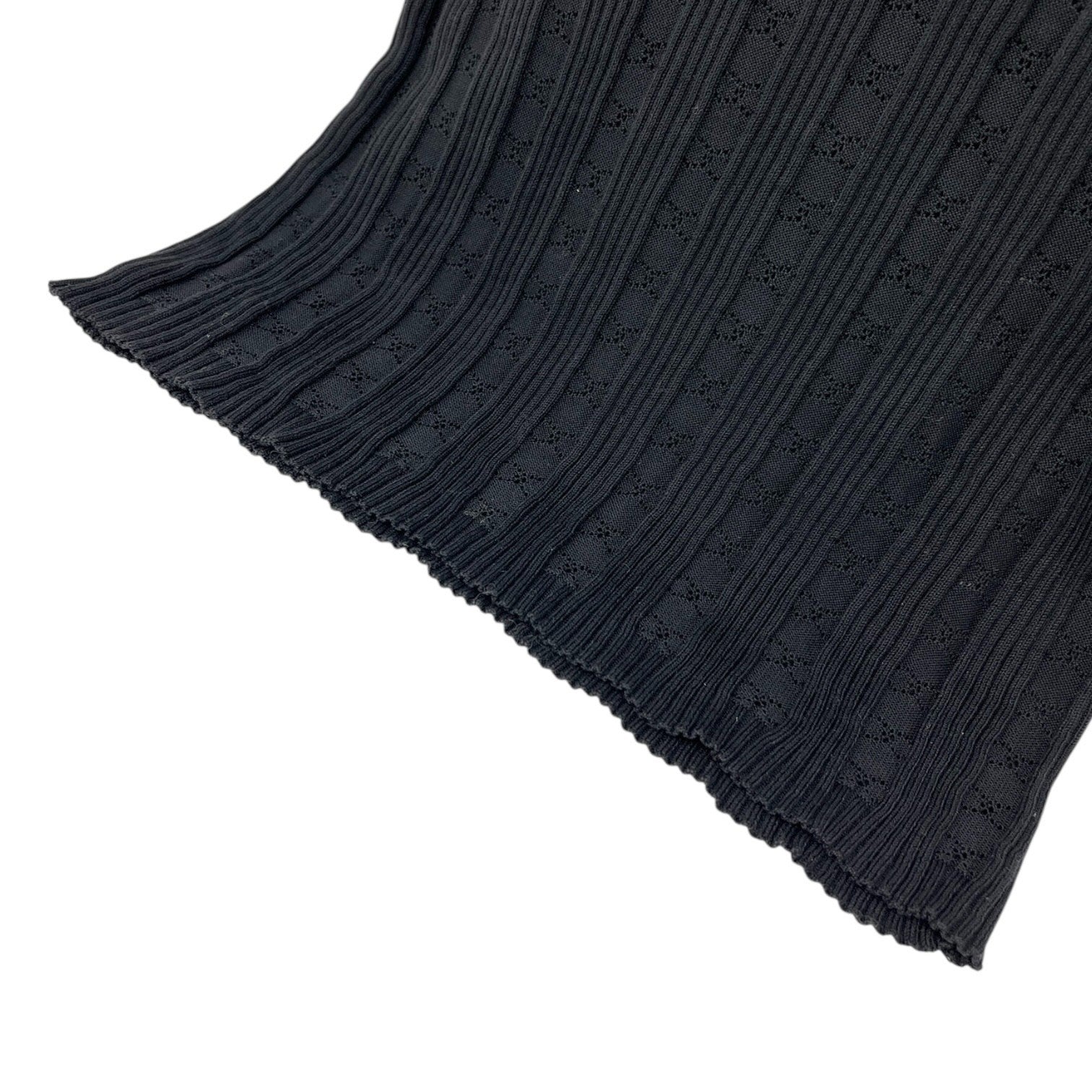 CHANEL Vintage 05P CC Logo Summer Rib Knit Top T-shirt Black Cotton Short Sleeve