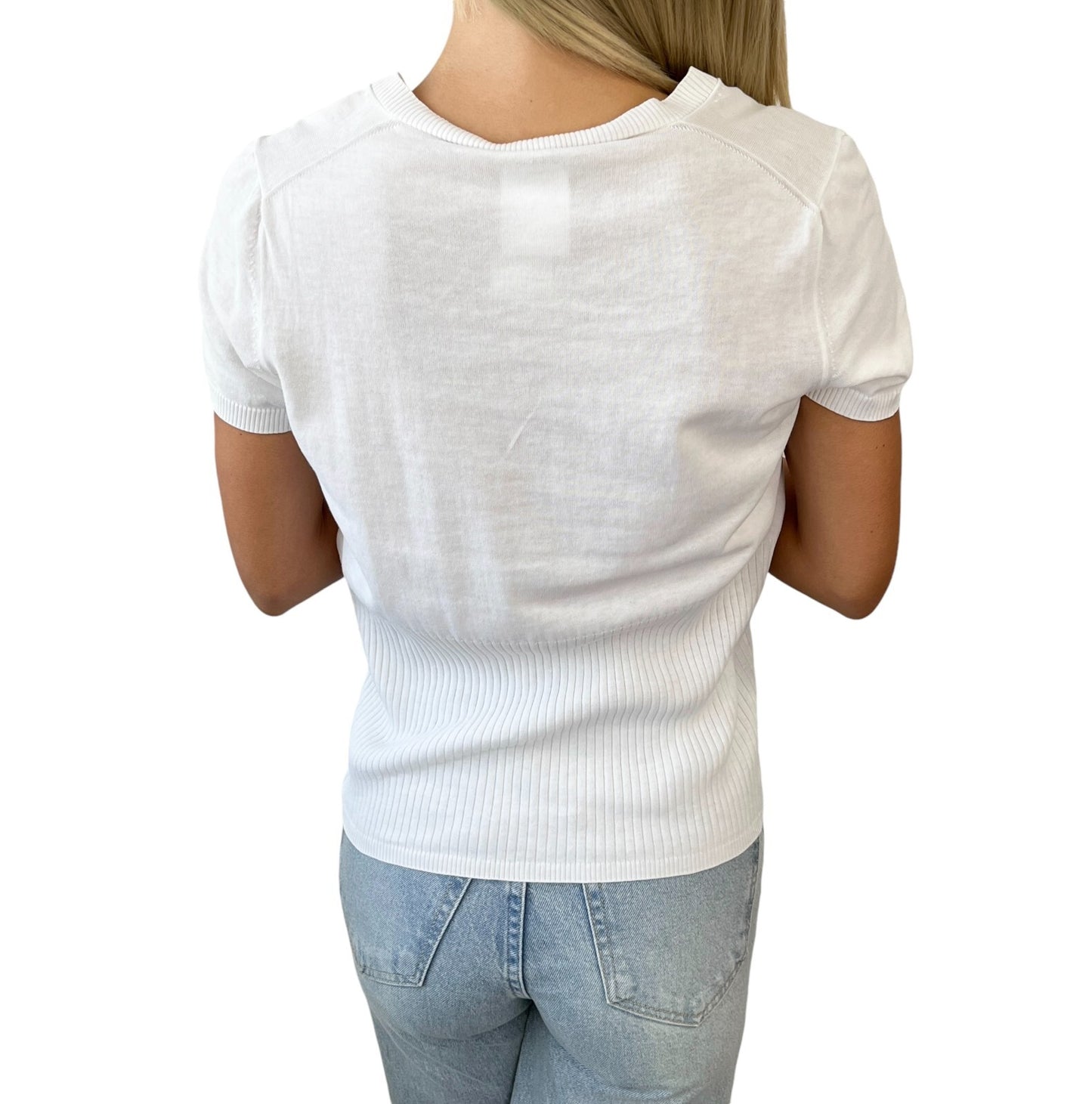 CHANEL Vintage 09C CC Mark Logo T-shirt Top #42 White Cotton V-Neck Rank AB