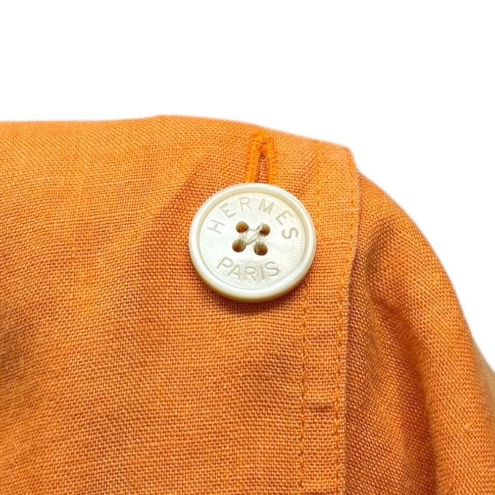 HERMES Vintage Button Up Shirt Top #36 Horse Carriage Embroidery Orange Linen