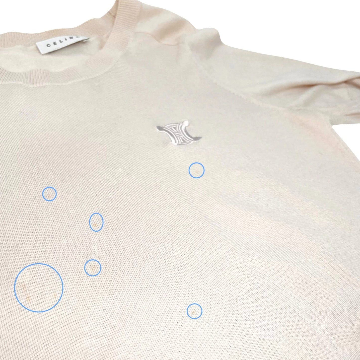 CELINE Vintage Macadam Logo Knit T-shirt Top Pink Beige Cotton 106955