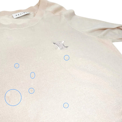CELINE Vintage Macadam Logo Knit T-shirt Top Pink Beige Cotton 106955