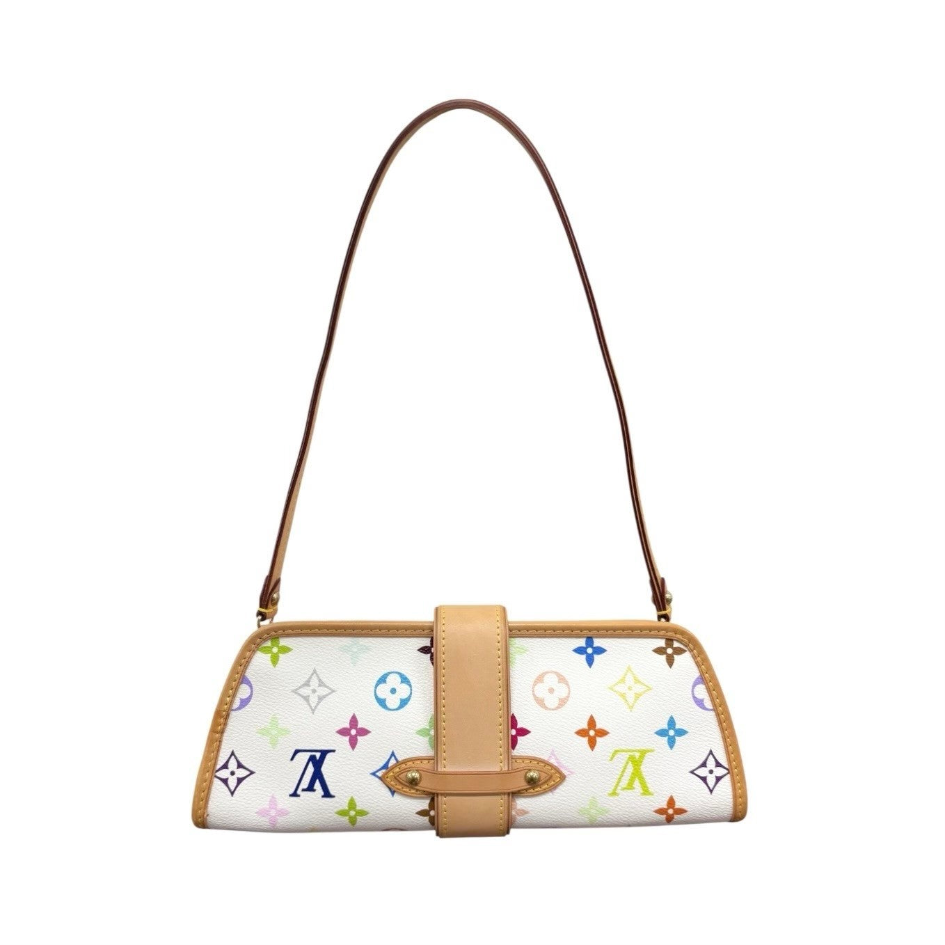 LOUIS VUITTON Vintage Monogram Multicolor Shirley Shoulder Bag White Leather