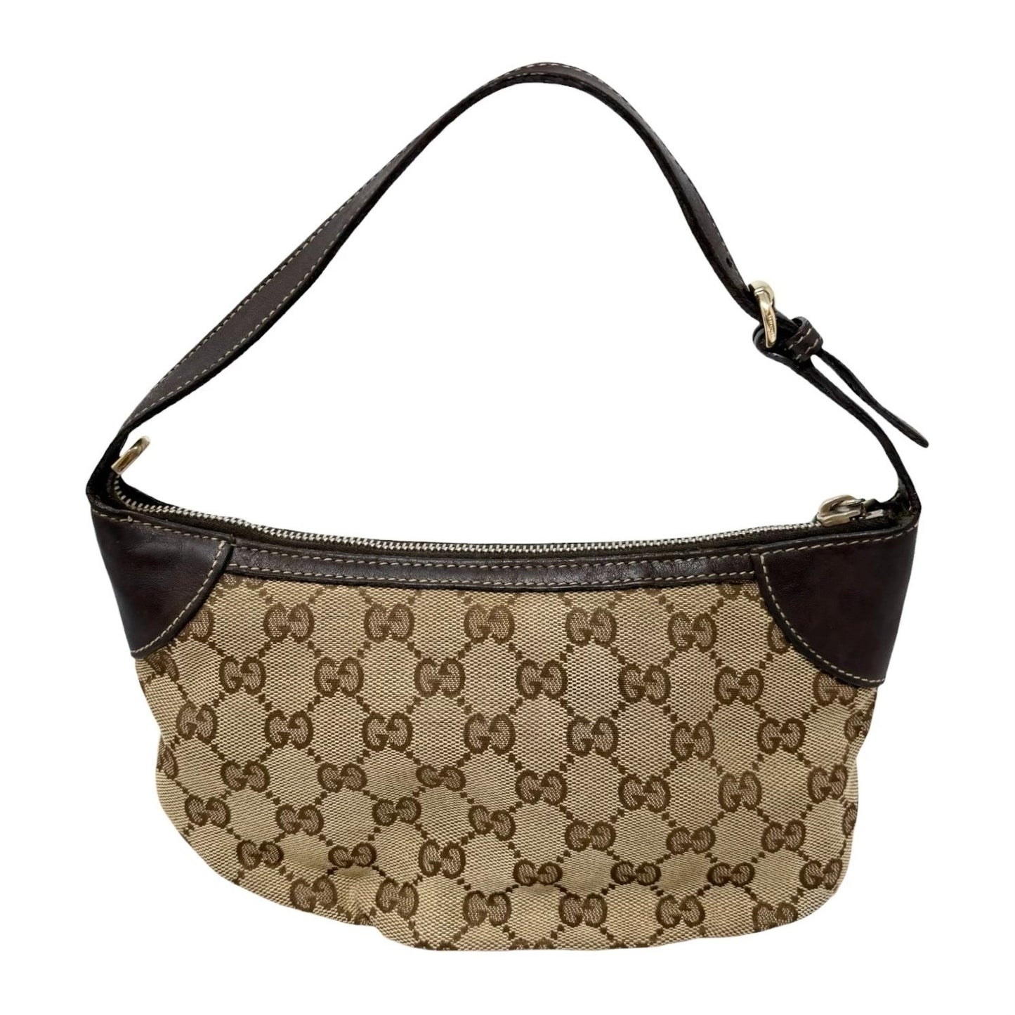 GUCCI Vintage GG Monogram Web Stripe Mini Shoulder Bag Pochette Beige 902417