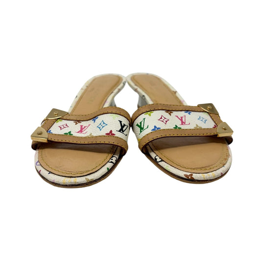 LOUIS VUITTON Vintage Monogram Multicolor Sandals Heels #36 White Beige