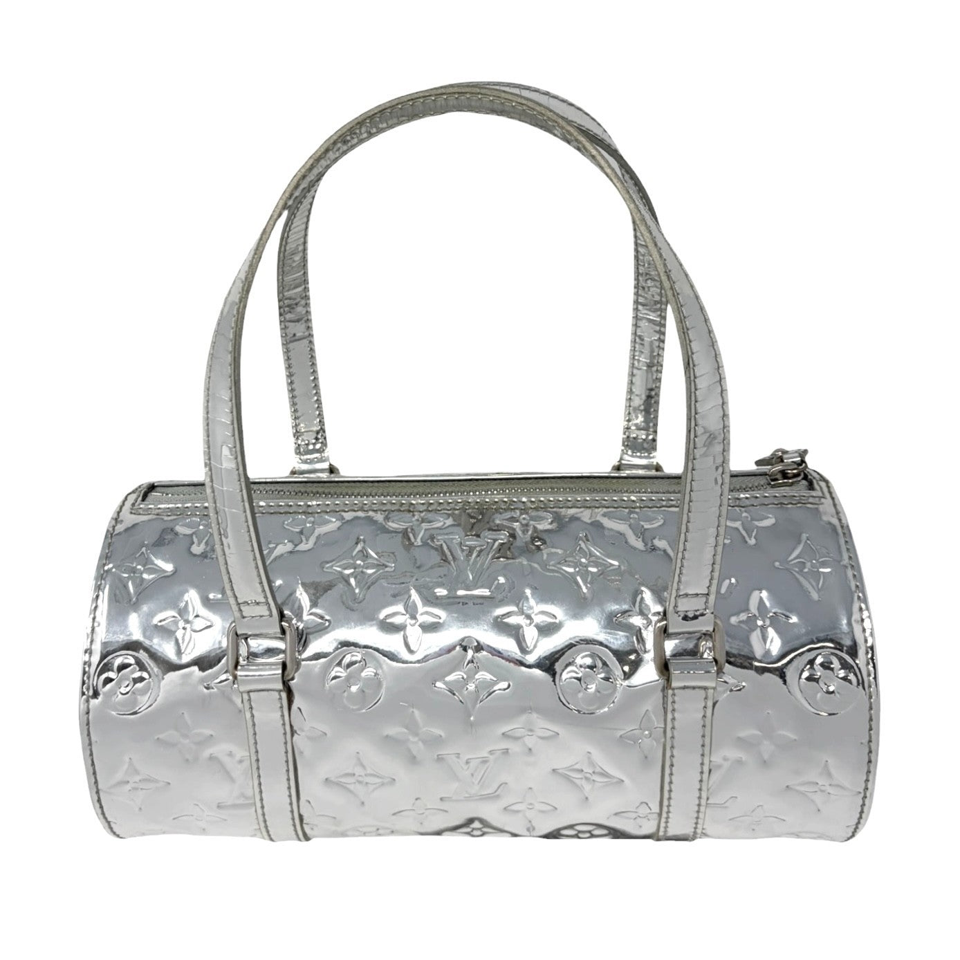 LOUIS VUITTON Vintage LV Monogram Miroir Papillon Barrel Bag Metallic Silver