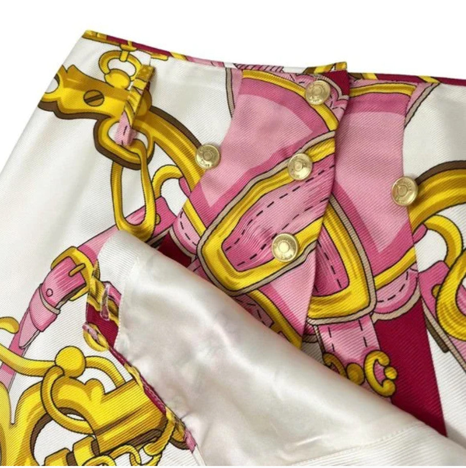 Christian Dior Vintage 2000 Logo Knee Length Skirt #40 White Pink Silk