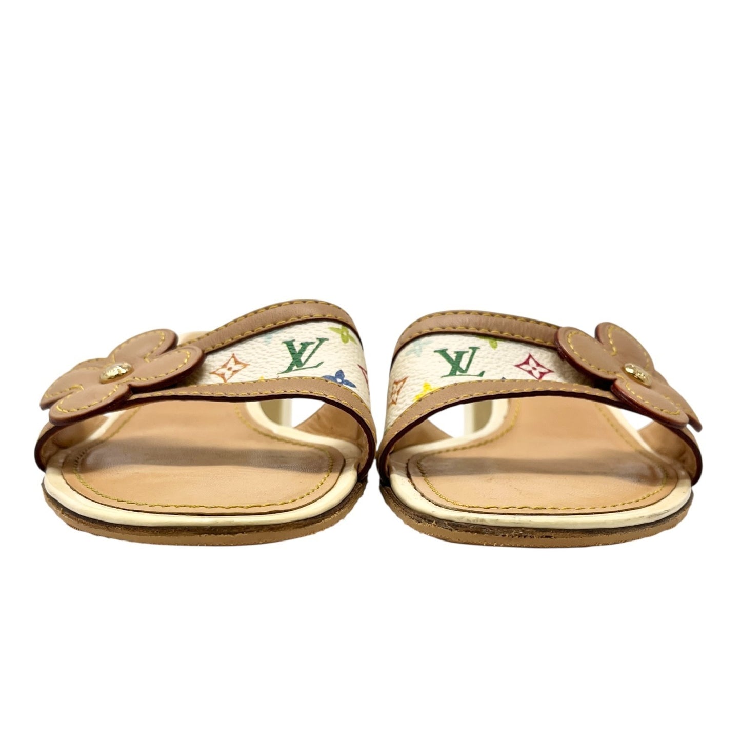 LOUIS VUITTON Vintage LV Multicolor Monogram Sandals Heels #36.5 White Beige