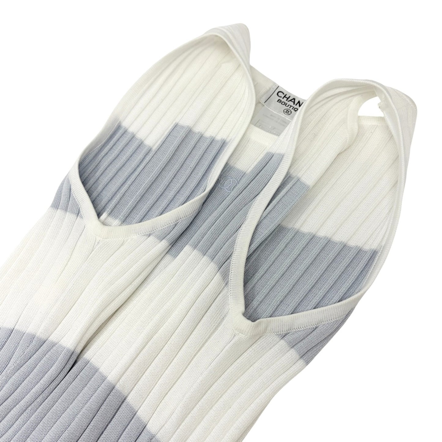 CHANEL Vintage 98P CC Stripe Rib Knit Tank Top #40 White Purple Cotton 902266