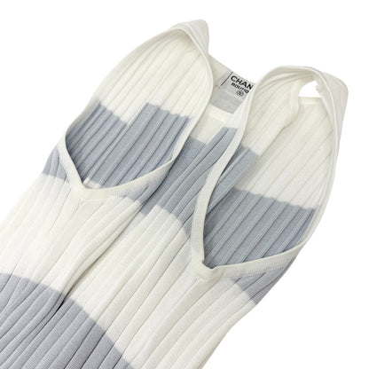CHANEL Vintage 98P CC Stripe Rib Knit Tank Top #40 White Purple Cotton 902266