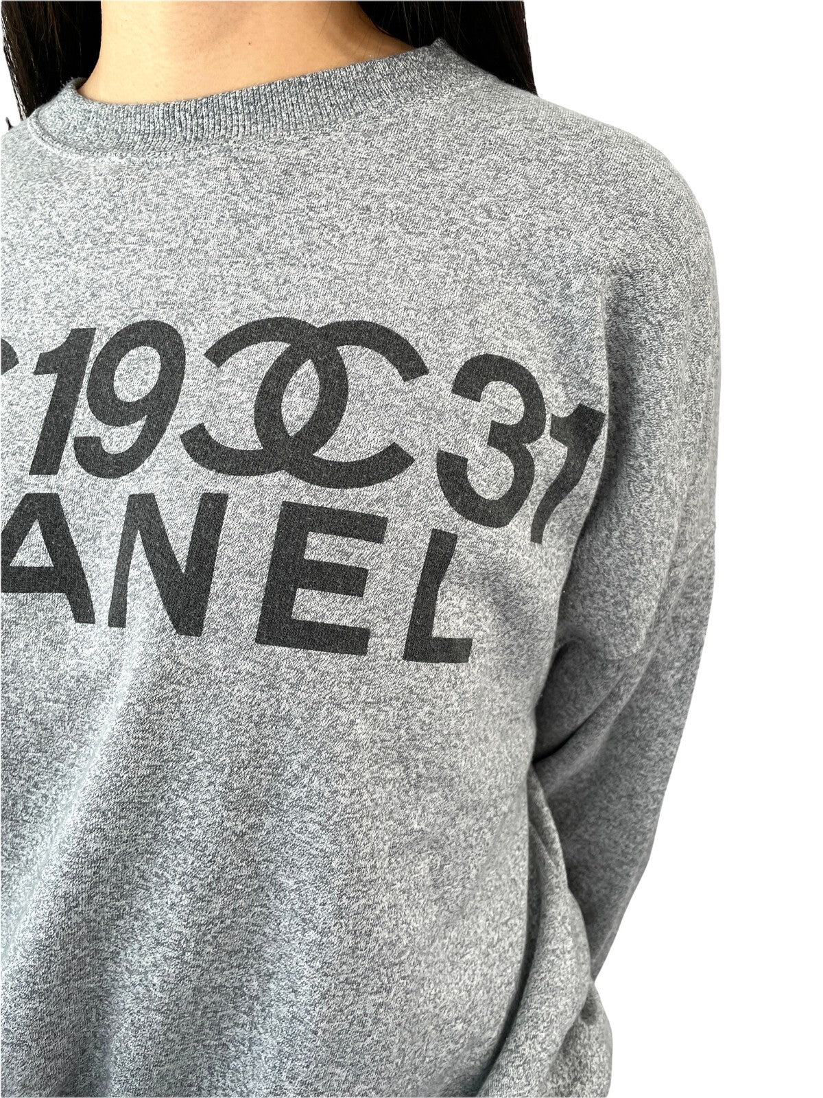 CHANEL Vintage 90s CC Logo Sweatshirt Pullover Long Sleeve Gray Black Cotton