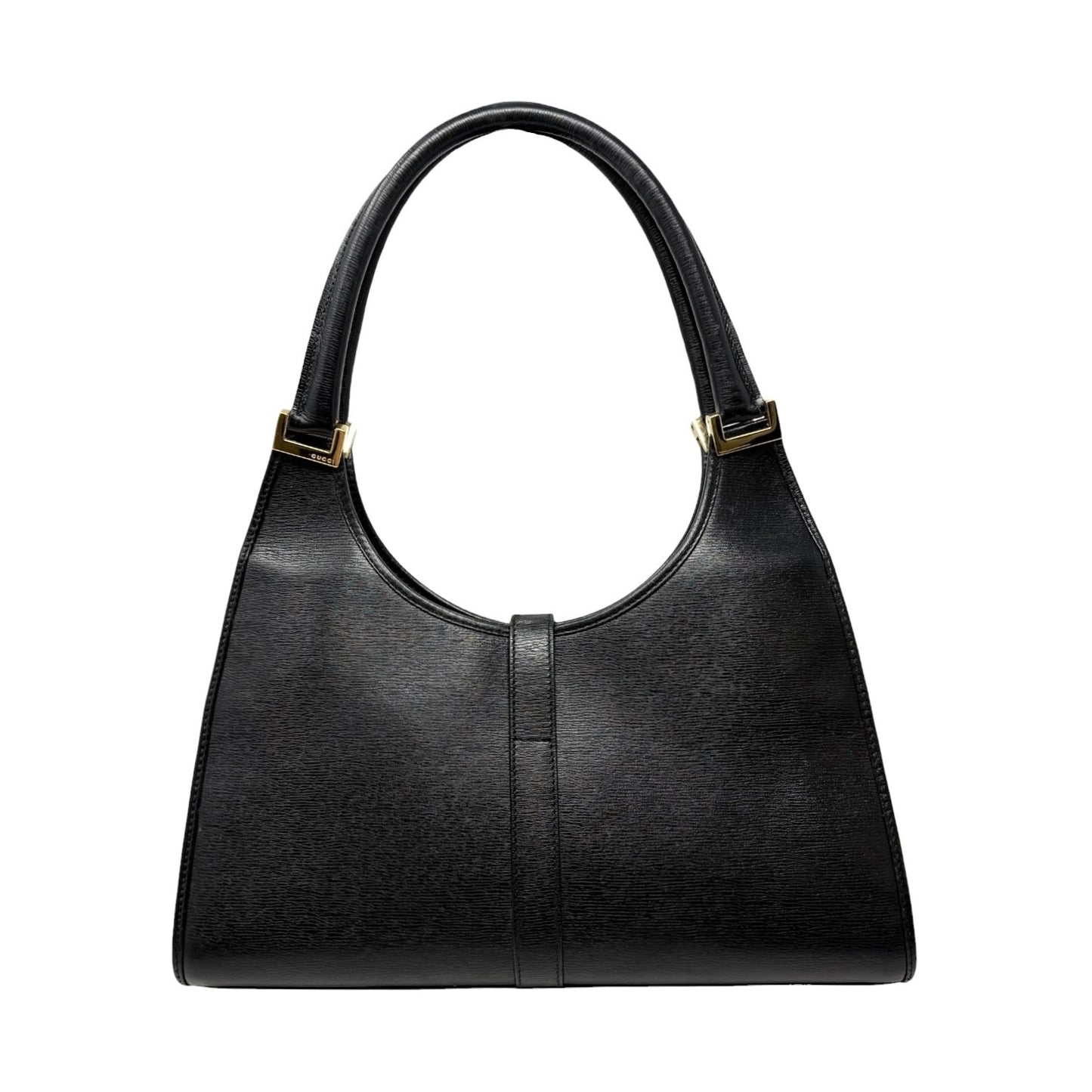 GUCCI Vintage Jackie Logo Shoulder Hobo Bag Handbag Black Gold Leather 902098