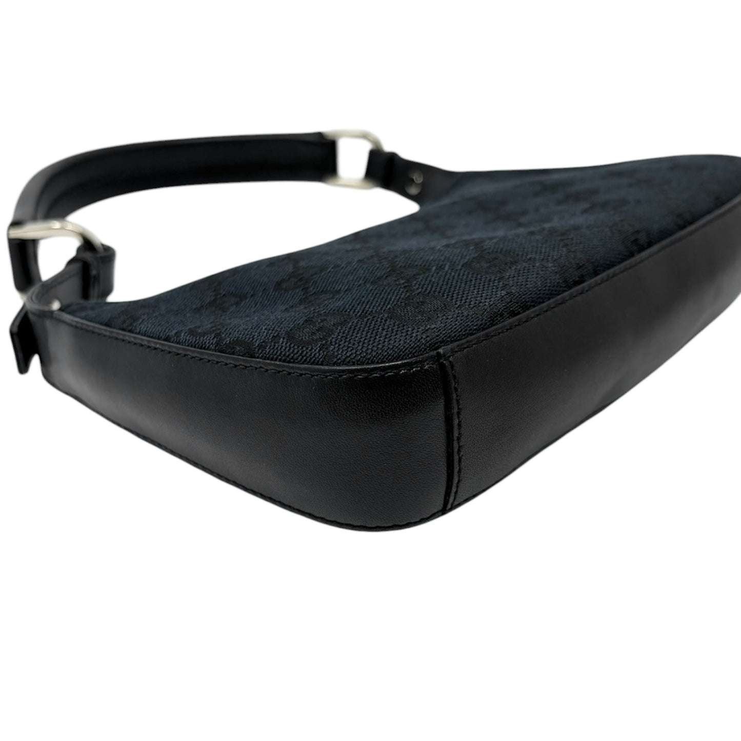 GUCCI Vintage GG Monogram Logo Canvas Pochette Mini Bag Dark Blue Gold Leather