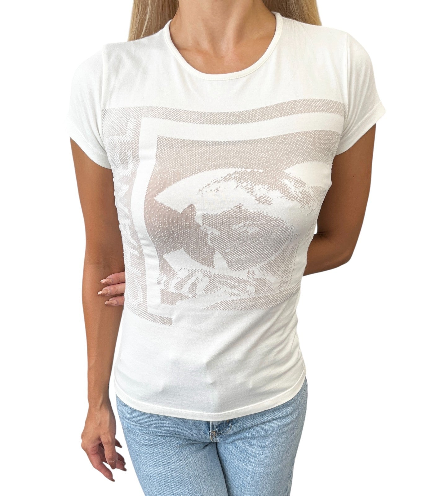 CHANEL Sport Vintage 06P Logo Mademoiselle T-shirt Top #38 Cream White Cotton